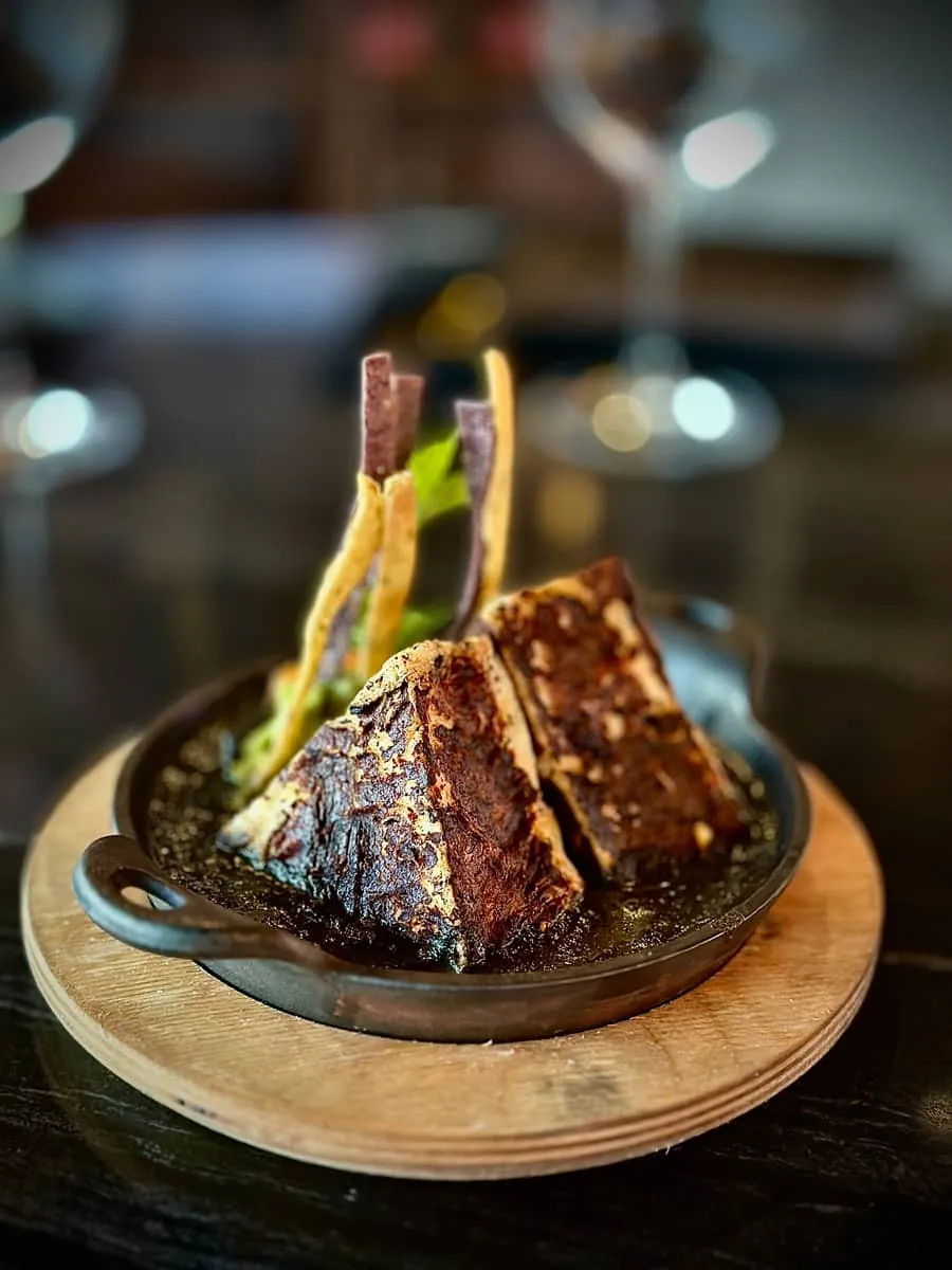 Bone-in chop on a cast-iron platter