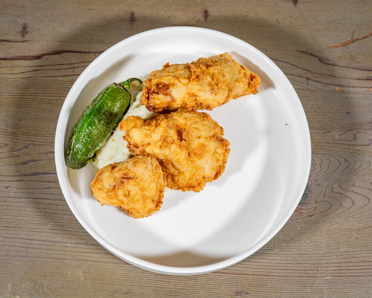 SALT's buttermilk fried chicken with a charred jalapeño