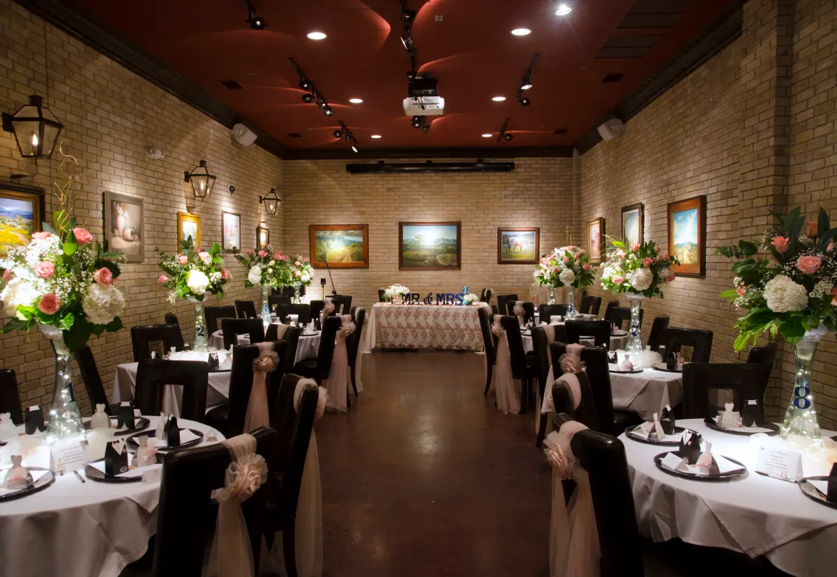 The private dining room set for an event