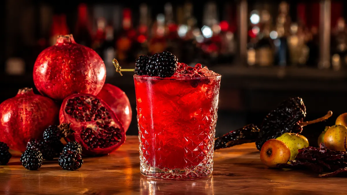 Pomegranate cantina cocktail with blackberries